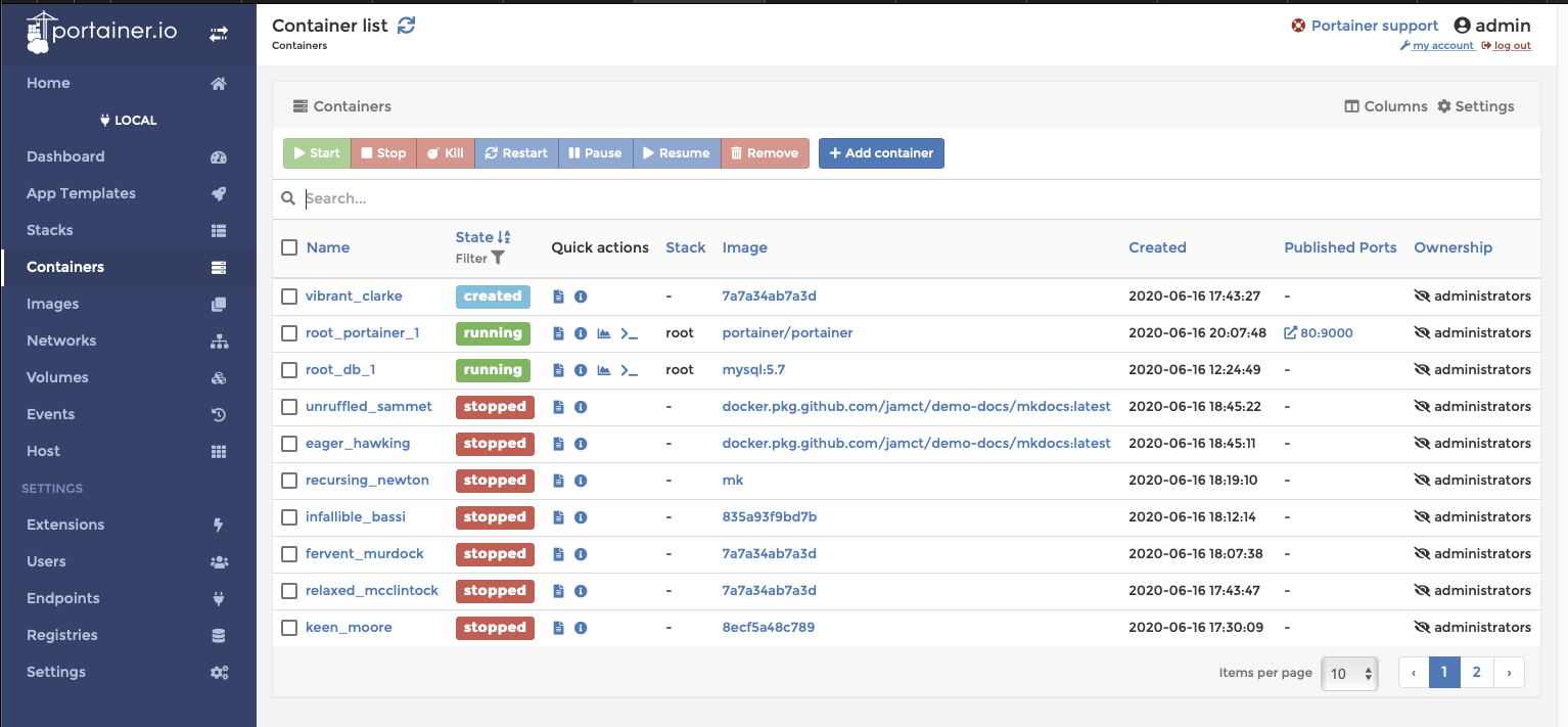 Portainer zeigt in einer Weboberfläche, wie es auf dem Docker-Host aussieht.
